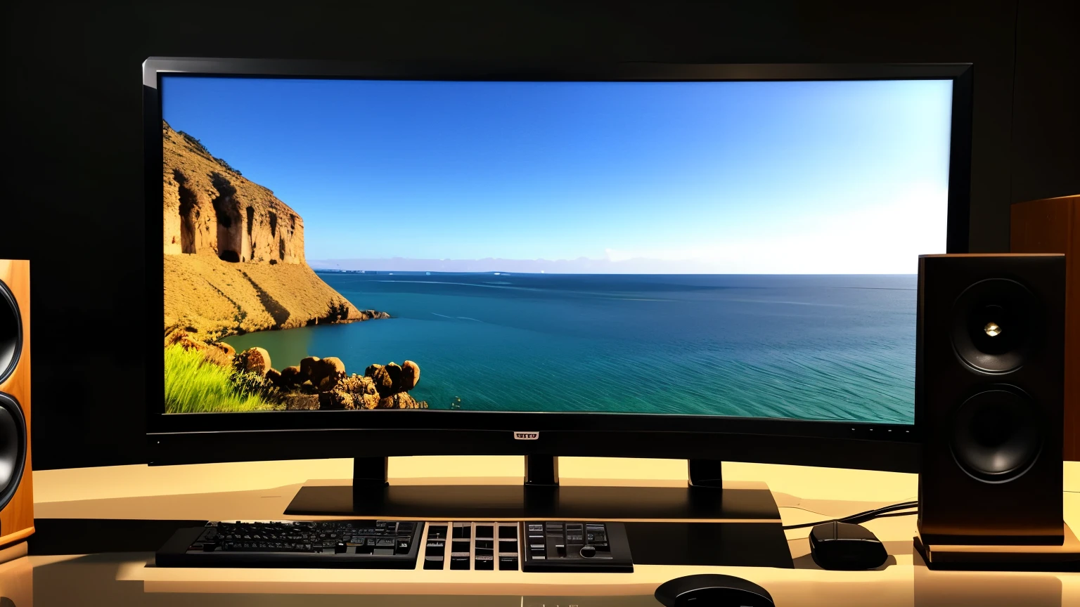 Large monitor、Speakers on both sides、