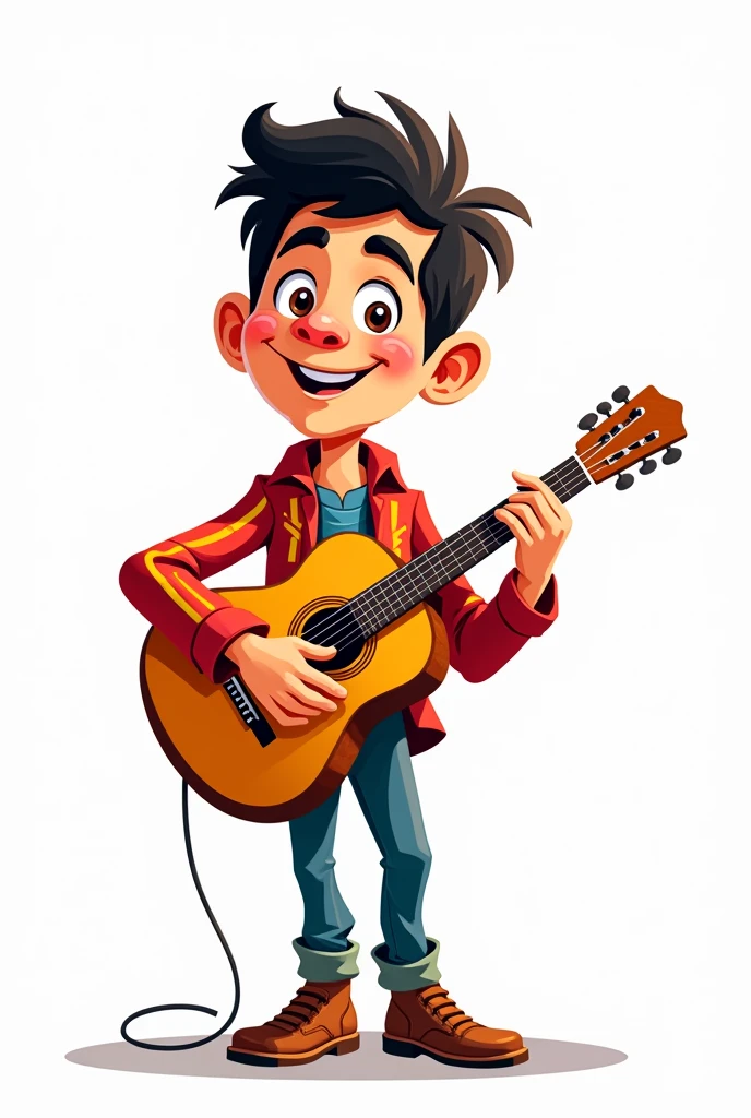 Venezuelan musician with cuatro in cartoon with white background