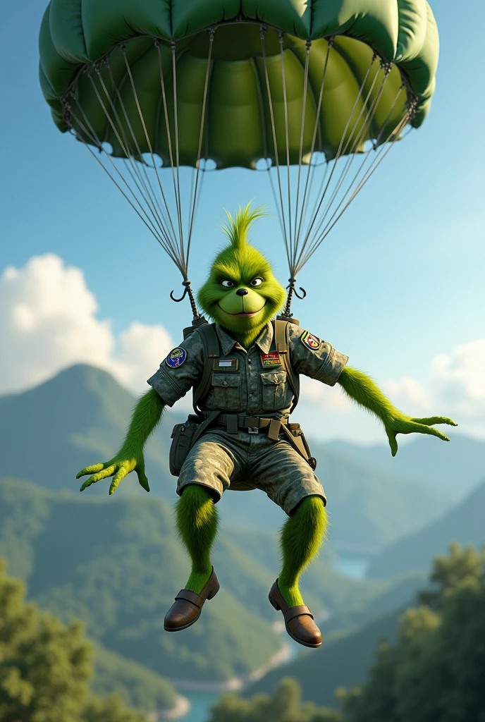 Grinch parachutist in military uniform Ecuador
