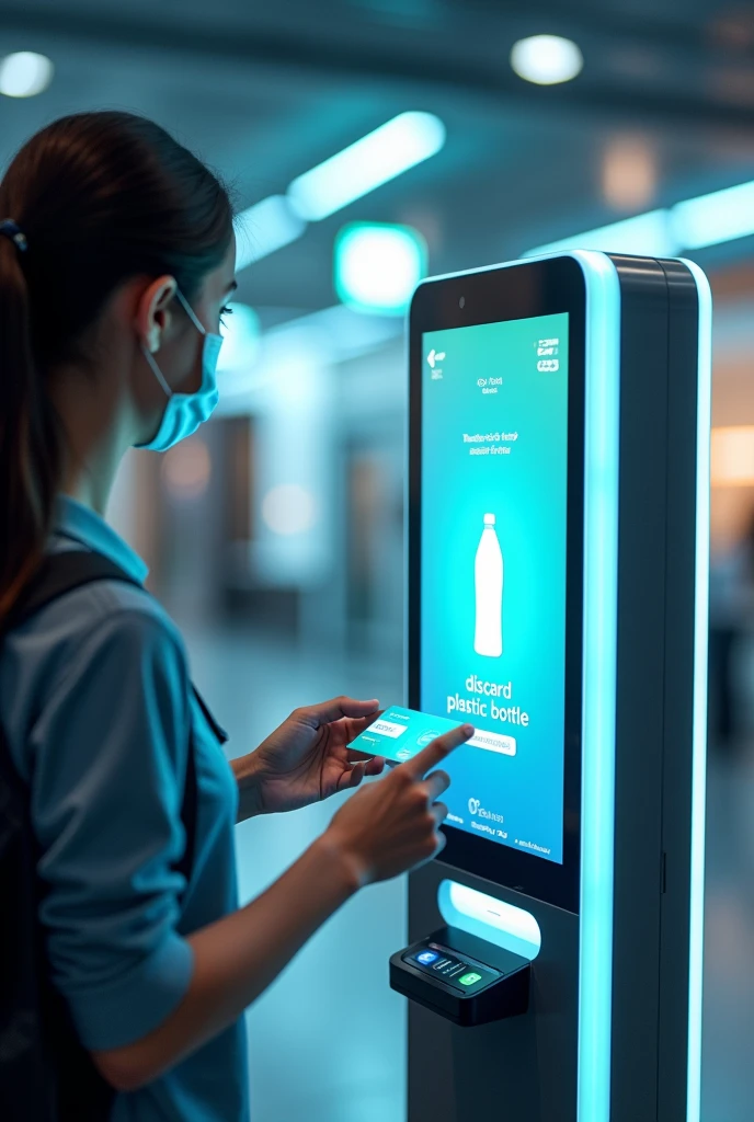 Step 1:
- Use the ID card pre-installed in the student card to swipe it on the POS screen - Wait for the screen to display your personal information and then select "discard plastic bottle"