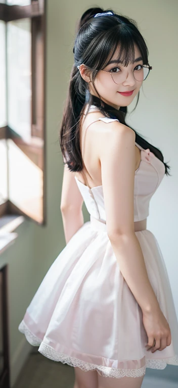 Beautiful, cute baby Face, russian ta Girl, blue eyes, high ponytail hair, black hair, hair ornaments, wearing sexy pink mini kebaya dress, micro skirt, Rounded medium Breast, cleavage cutout, slightly Chubby , luxury necklace, White Skin, Smiling, bedroom Background, full body portrait, high heels, Perfect Potrait, Bokeh Effect, Look at Viewer, Armpit, Perfect Eye, Perfect Hand, Perfect Finger, Bracelet, Ring, ((adorable:1.2)), ((masterpiece:1.1)), ((bokeh:1.2)),two 18 year old tween girls trying on cute clothes, two close friends, colored hair, collar, skinny body, detailed pupils, beautiful face, perfect faces like young asian models, tattoo, touching each other, back straps, innocent expression, enticing, full body showing legs, garter with stockings, good lighting, high heels, cute glasses, kawai cosplay girls, strapped colored dresses with cutouts slits, bright playful, thin model, cute young teenls