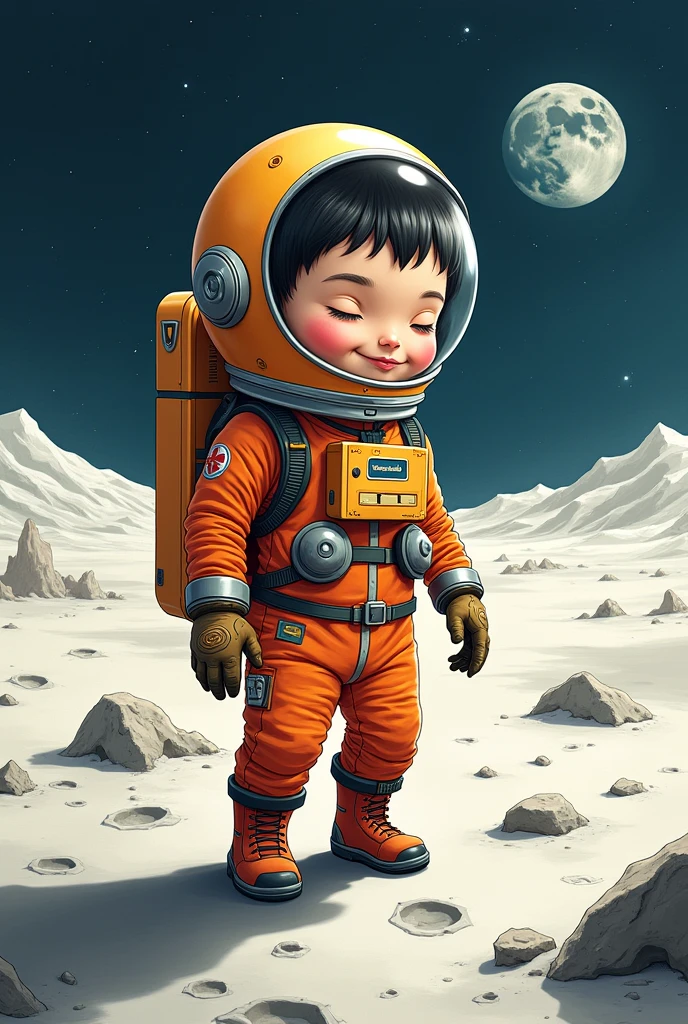 Spaceman cute 2 heads Lunar Surface