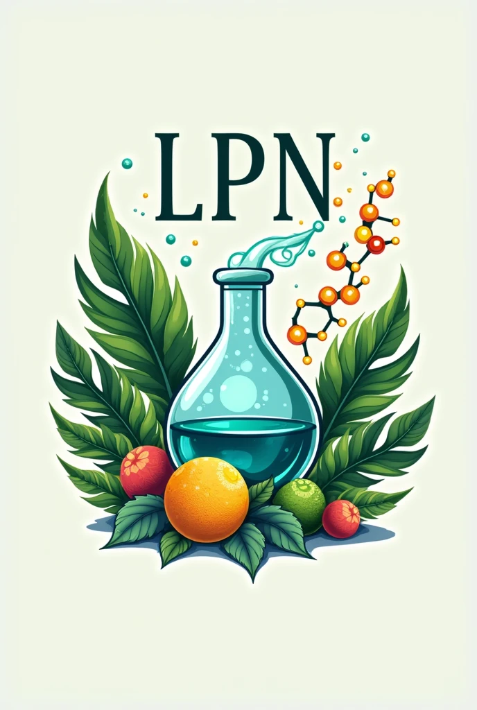 Logo of the Natural Products and Organic Synthesis Laboratory, that has plants, organic molecules, Let the word LPN natural products laboratory come out  