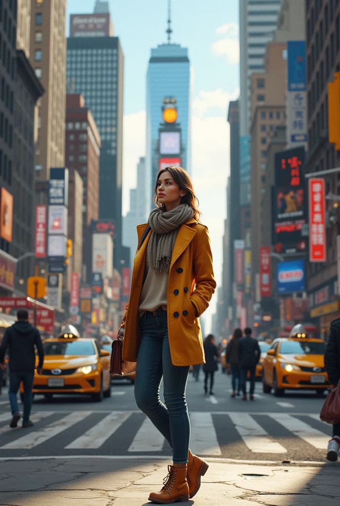 a woman visiting new york but in a very realistic way