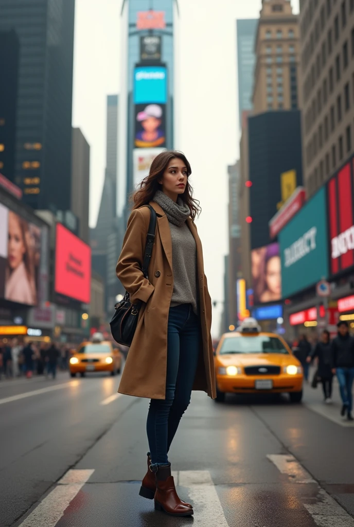 a woman visiting new york but in a very realistic way