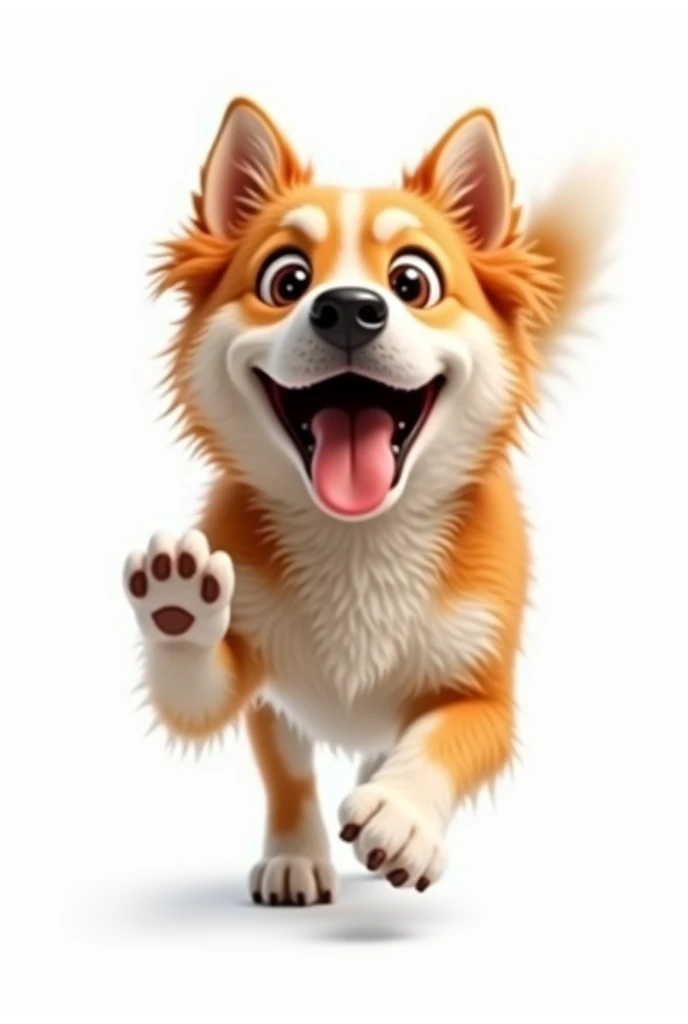 Full body dog walking with mouth open and tongue out with white background