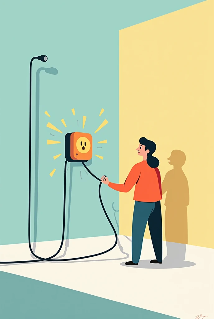 A person taking a cable with electricity, with simple cartoon style