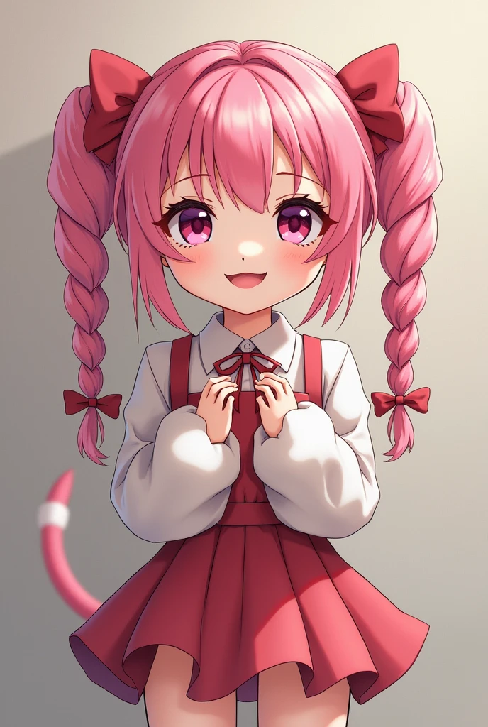 Highest quality、High resolution、Detailed Background、(Beautiful face in every detail:1.4)、Anatomically correct、Very short stature,Thin thighs,(Hide your fingers:1.2)、(Detailed facial expressions)、(Detailed eyes:1.2)、age Beauty、(Super huge breasts:1.3)、Pink hair colour、Braided twin tails、well-groomed eyebrows、Perfect body line、Lalafell、Lalafell Tunic、White Stockings、Fun atmosphere、A big smile、smile、cute仕草、cute
