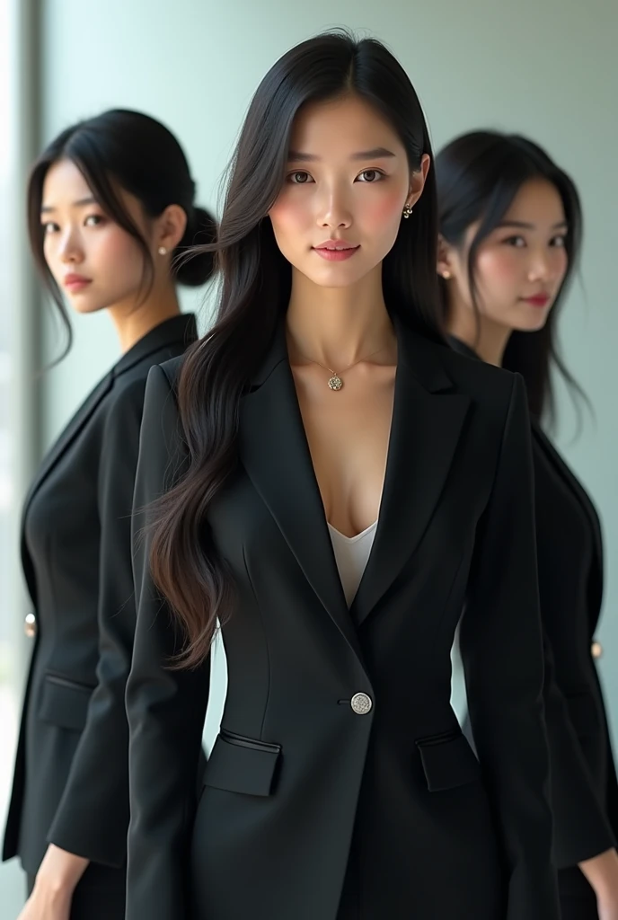 The following{Features}Please output Japanese women with。
#Features
・美女
・スタイルが良い
・黒髪
・長髪
・スーツ
・メガネ
・若手実業家
・写実的
