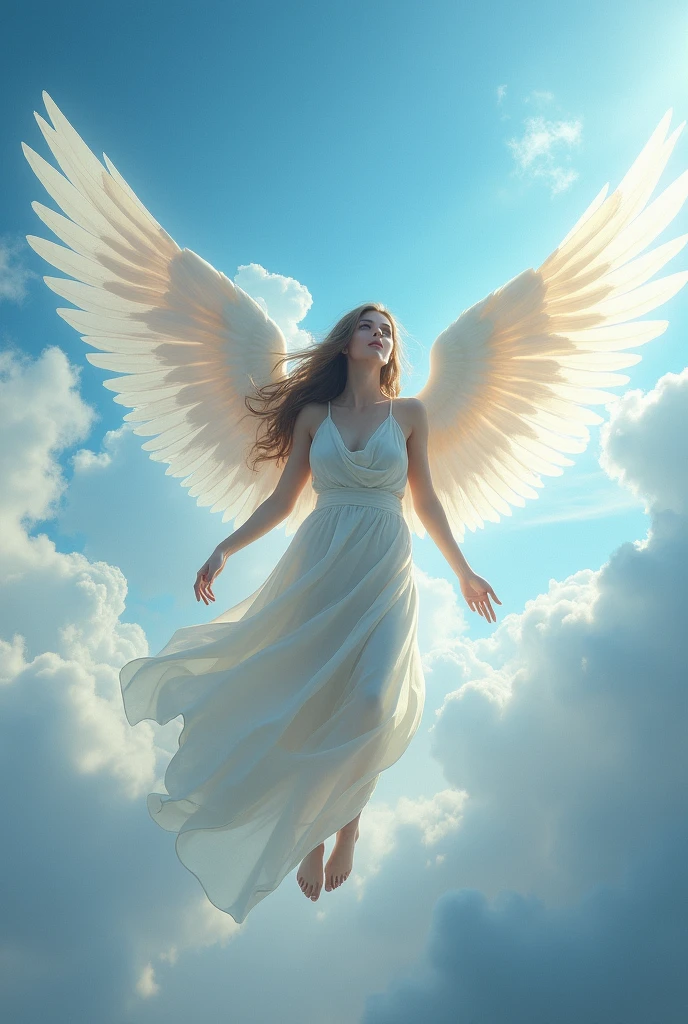 A beautiful girl angel in the sky realstic