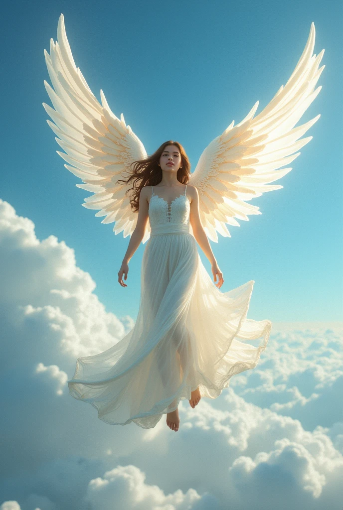 A beautiful girl angel in the sky realstic