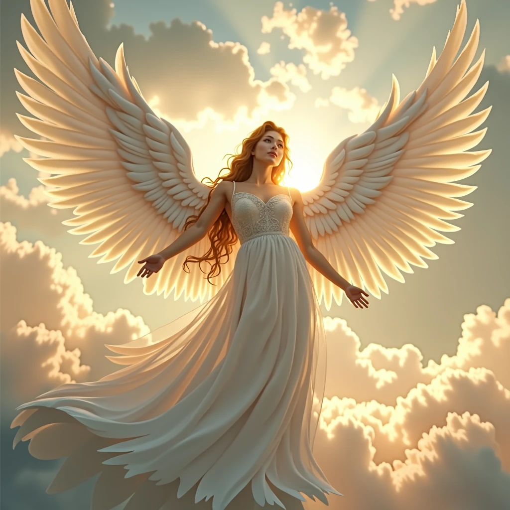 A beautiful girl angel in the sky realstic