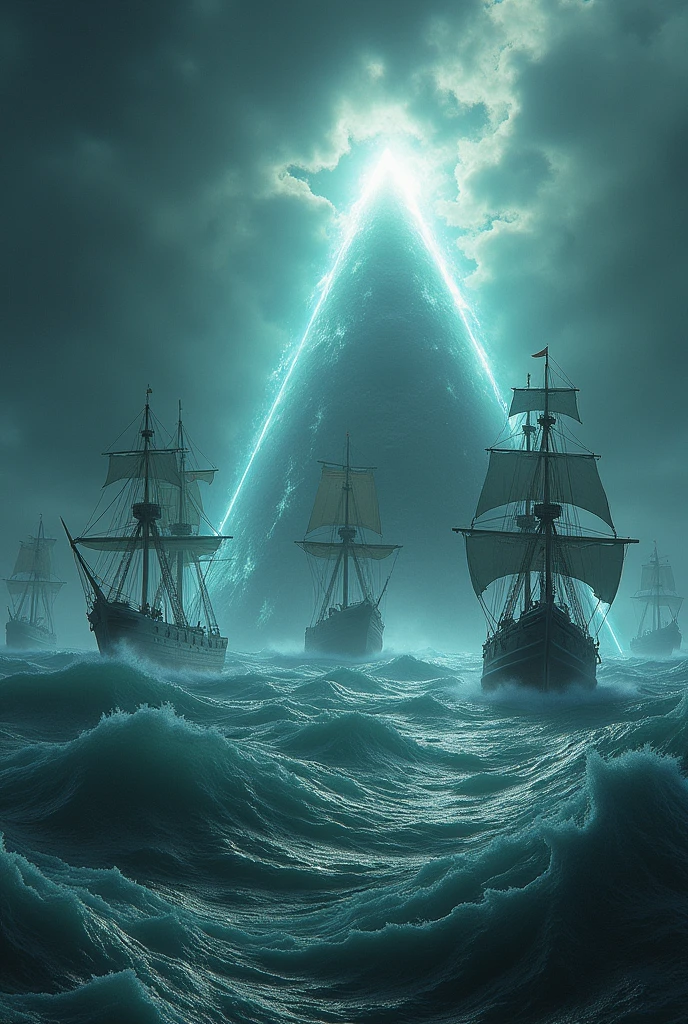 Realistic image of ships being sucked into the Bermuda Triangle