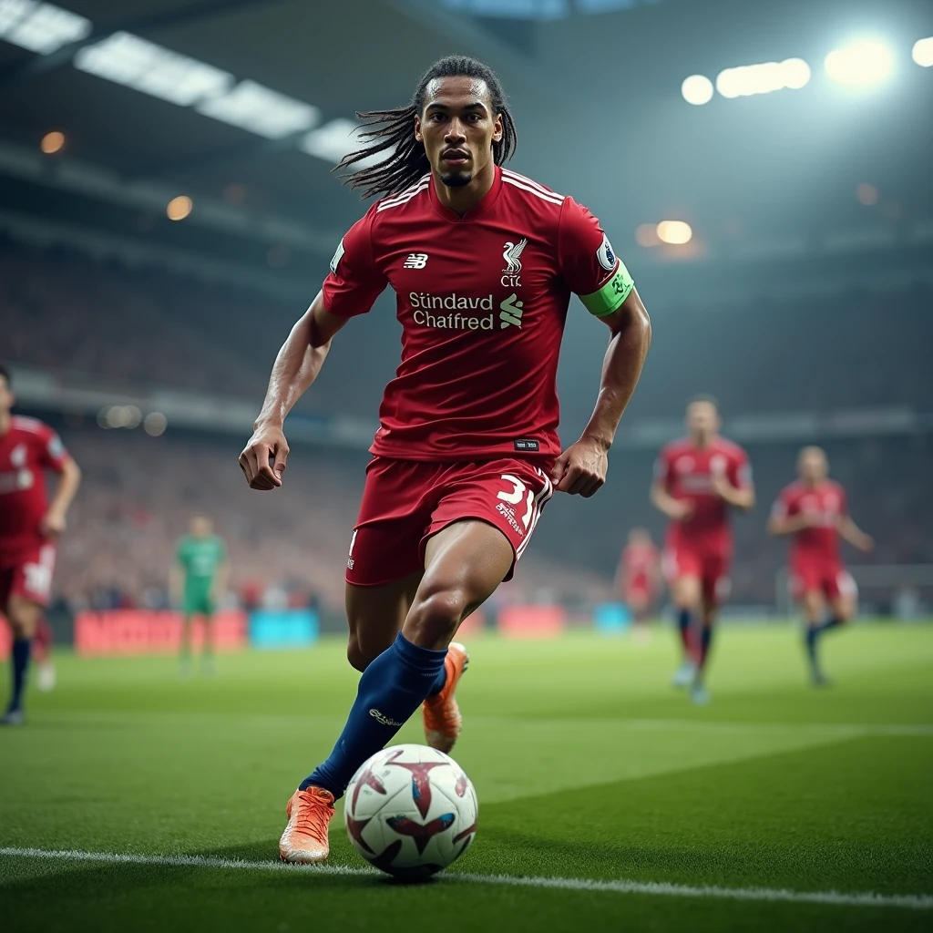 ((best qualityer)), ((work of art)), (detailded), Van Dijk, FOOTBALL, SHOT IN ANGLE