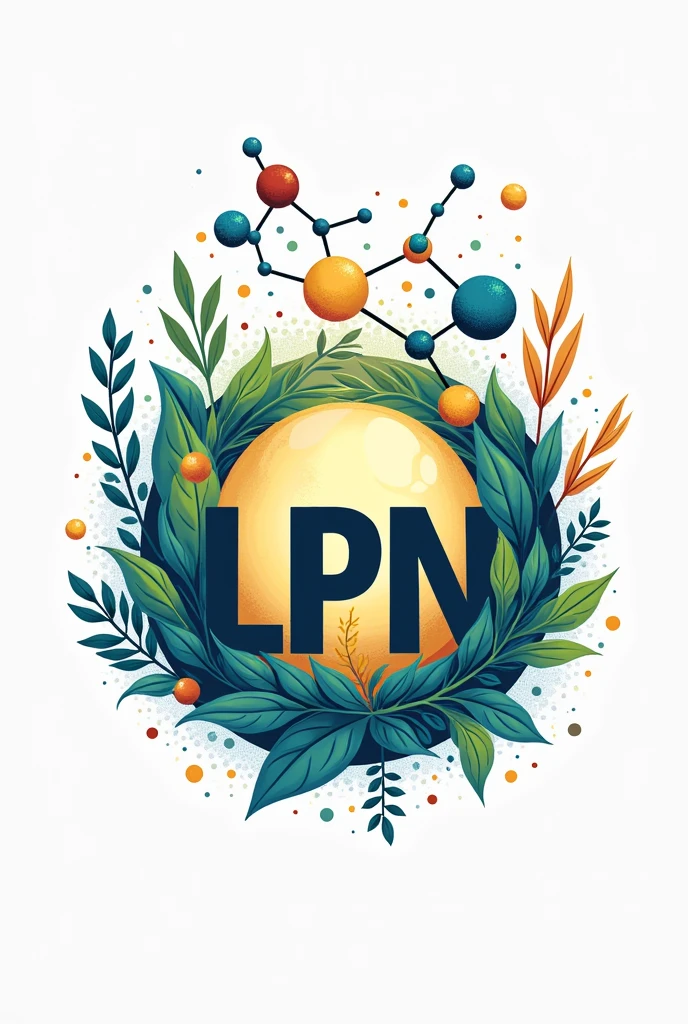 Logo of the Natural Products and Organic Synthesis Laboratory, that has plants, organic molecules, Let the word LPN natural products laboratory come out, marine products, Chilean plants 
