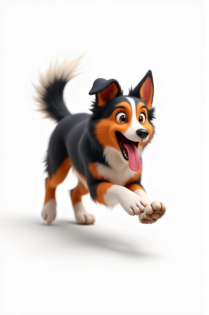 Full body dog walking sideways with mouth open and tongue out with white background