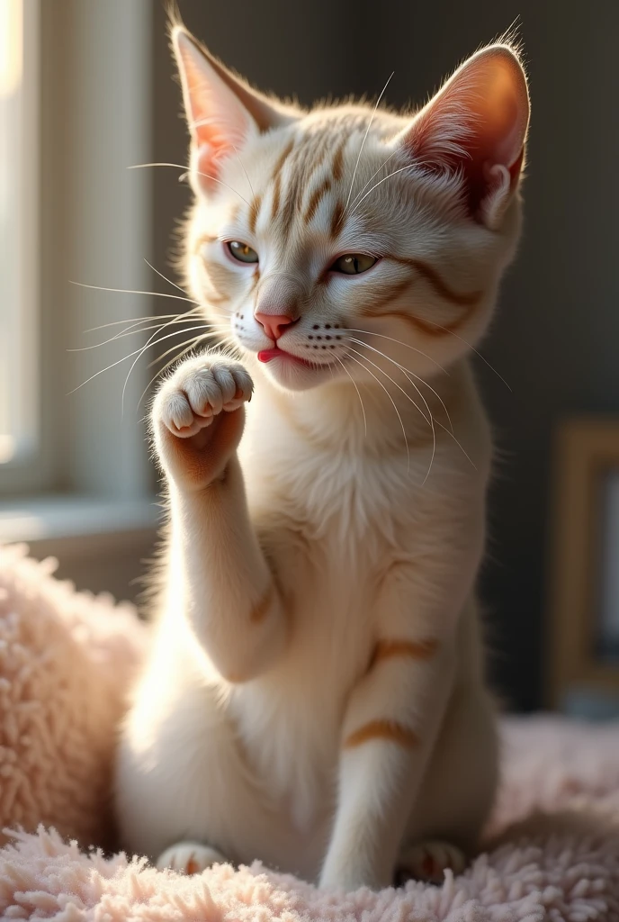 cat licking paw