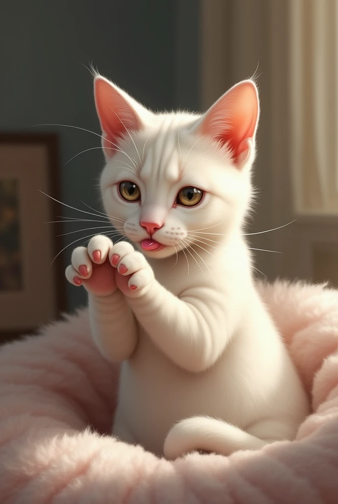 cat licking paw
