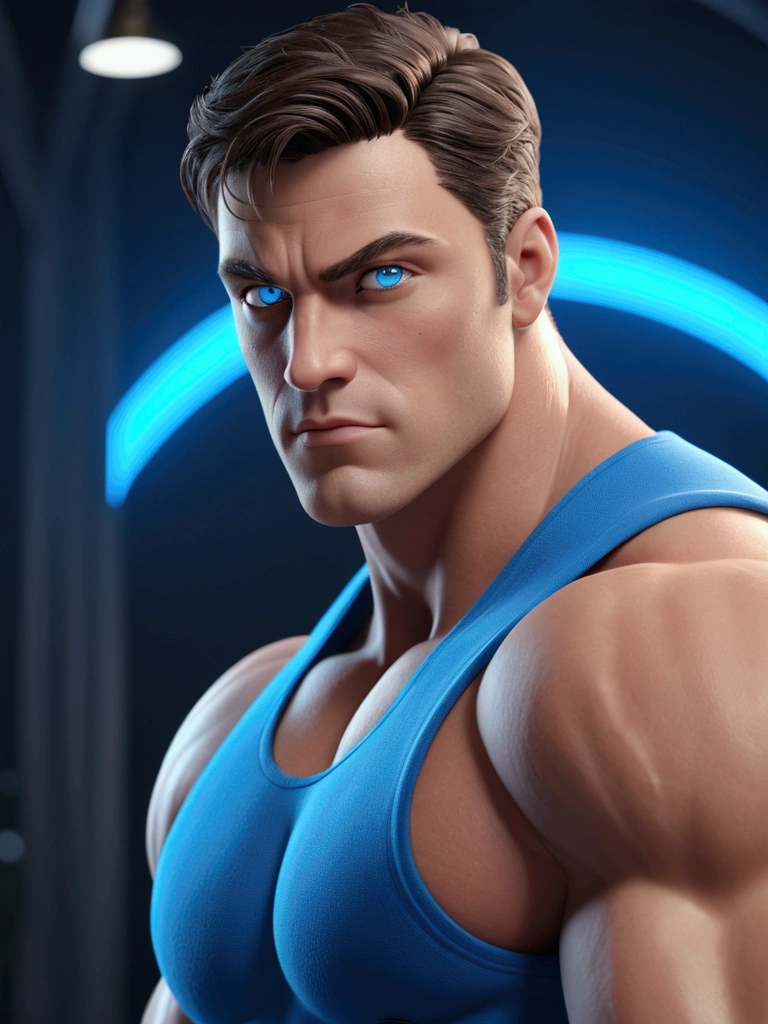 A beautiful muscler man ,bleu eyes,3d animation ,inspierd ,8k