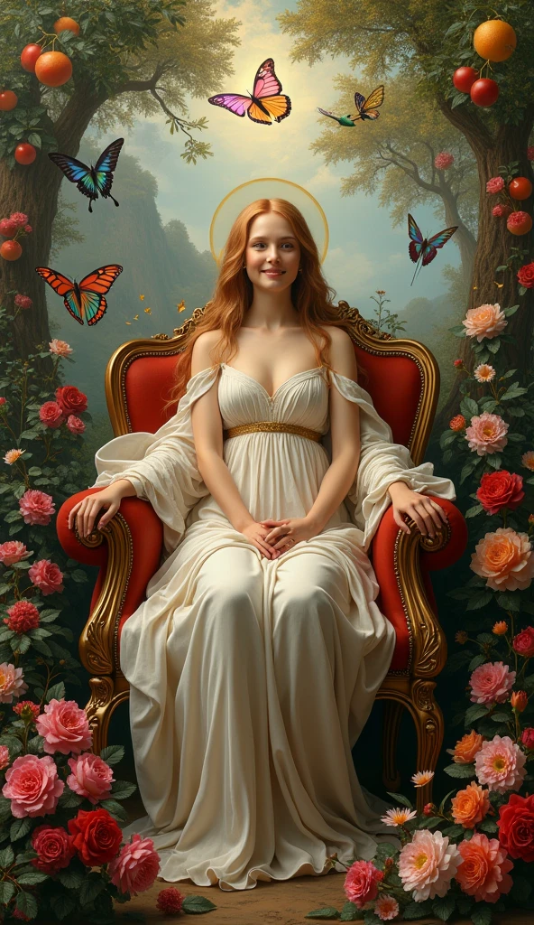 Create random replicas of the classic historical masterpieces of Leonardo da Vinci in 'The Last Supper' superhit painting style, Ultra-High Definition, 64k resolution oil painting without a frame, using full dimensions of the selected resolution to fit the artwork image, medieval era innocent looks, finely detailed to perfection, art-punk, Arabic style, countryside background, art germ, high-octane. A portrait of a Rainbow of Butterflies and Daffodils with a beautiful virgin goddess nymph winged angel in the Garden of Heaven in the Paradise, goddess nymph winged angel is a Blessed Cosmic Virgin Heavenly Bride of Holy Christ and is an exact replica of the sketch of a supermodel Mona Lisa, happy smiling face, Sitting on a Queen's luxurious Heavenly Cushioned Chair of Paradise, Vatican looks and style, a precise copy of the conceptual  legendary colorful Garden of Heavenly Paradise with rainbow hummingbirds and  butterflies flying around, red roses and daffodils in the Heavenly Garden of Paradise with colorful random fruits on trees, a sketch of hummingbirds, butterflies, roses and daffodils is created with attention to the minutest detail, an unreal engine, ultimate beauty pro max, a quantum leap in artwork, magnificent miracle, unmatched quality, unmatched style, uniqueness to perfection, relaxed, bingo, illuminated, radiated with light, magnetic, extraordinary, a master stroke of a legendary brush, the artwork of a genius, a perfect sense of proportion and judgment, a tribute to a legendary master artist, super realistic, superhit, random dynamic poses, random smiling styles, random makeups, and random styles, vibrant 256k colors, ultimate art, extraordinary level portrait painting, master craftsmanship of sketching beautiful human female hands with strictly 4 symmetrical natural fingers on each hand in extremely minutest detail of care applied, GEFORCE RTX GPU magic, artwork for British Isles and French market customers, Professional commercial painting
