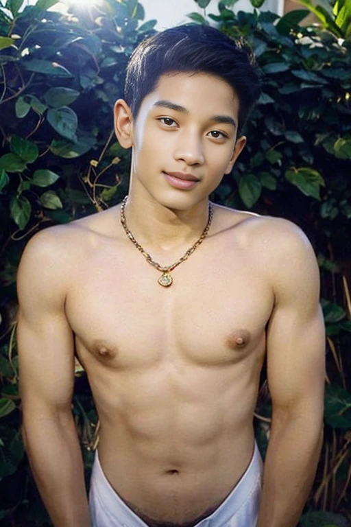 hyperrealistic oil painting art by (charles dana gibson:1.3), boy mix face between Iko uwais and jaden Smith as a majapahit prince, age 22, of A muscular white man, wearing harness, bodybuilder, sweaty body, white pale redish skin, clean shaven, black wide big areolas, big pointy puffy nipple, mythology, intricate detail, studio lighting, medium shot, shoulder angles, handsome, masculine, mix race between korean and Arab, closeup portrait, golden ratio face, small smile, mid back length hair, natural scene, landscape countryside, bokeh background, expert, 8k, studio portrait, soft light, rim lighting, photorealistic, cinematic lighting, masterpiece, high details, high quality, Huge nipples,