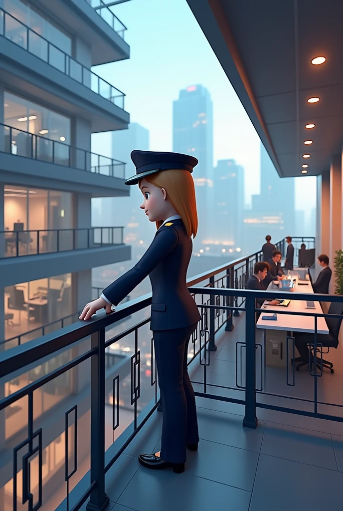Roblox character attendant in balcony at office