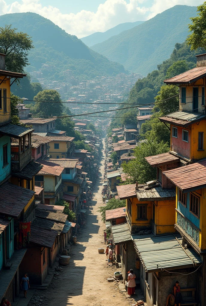 Generates an image, brazilian favelas in landscape format
