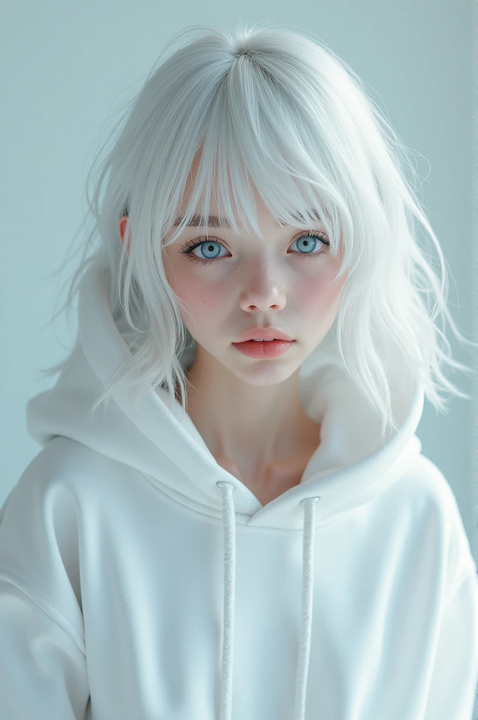 White Hair Shortcuts blue eyes 18-year-old White hoodie