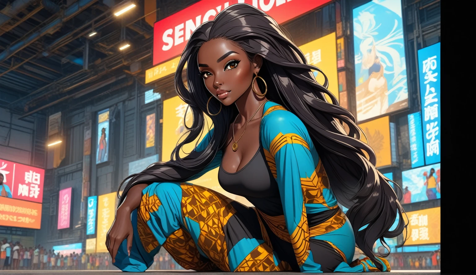 ((Plain background: 1.5)), ((Full body: 1.5)), ((dark-skinned beautiful African woman: 1.7)) with very long black hair, strong body, thick athletic body, character sheet, Realistic, top quality picture, 4K, ultra HD |, ((master part))), (((best qualityer))), ((ultra detali)),(Highly detailed CG illustration), Cinematic light, camera: Choose an angle that highlights the beauty of the character. resolution: Aim for a high-resolution artwork to showcase intricate details and clarity