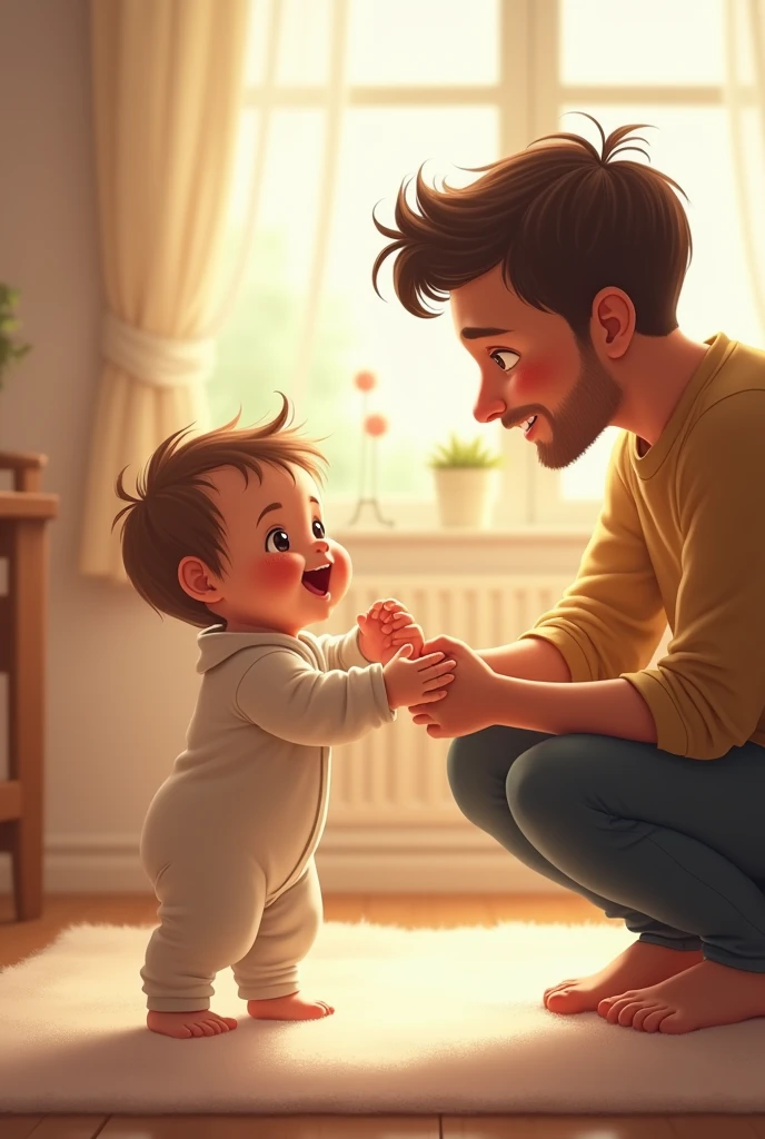 Child taking breast steps with daddy