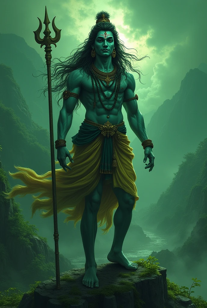 Lord Shiva is setting  green background 