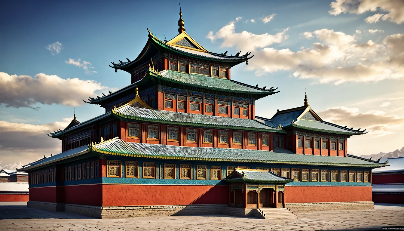 realistic illustrator, a royal building from the mongol dynasty. sturdy and historic building. ((Best Quality, 16k, Masterpiece :1.3))