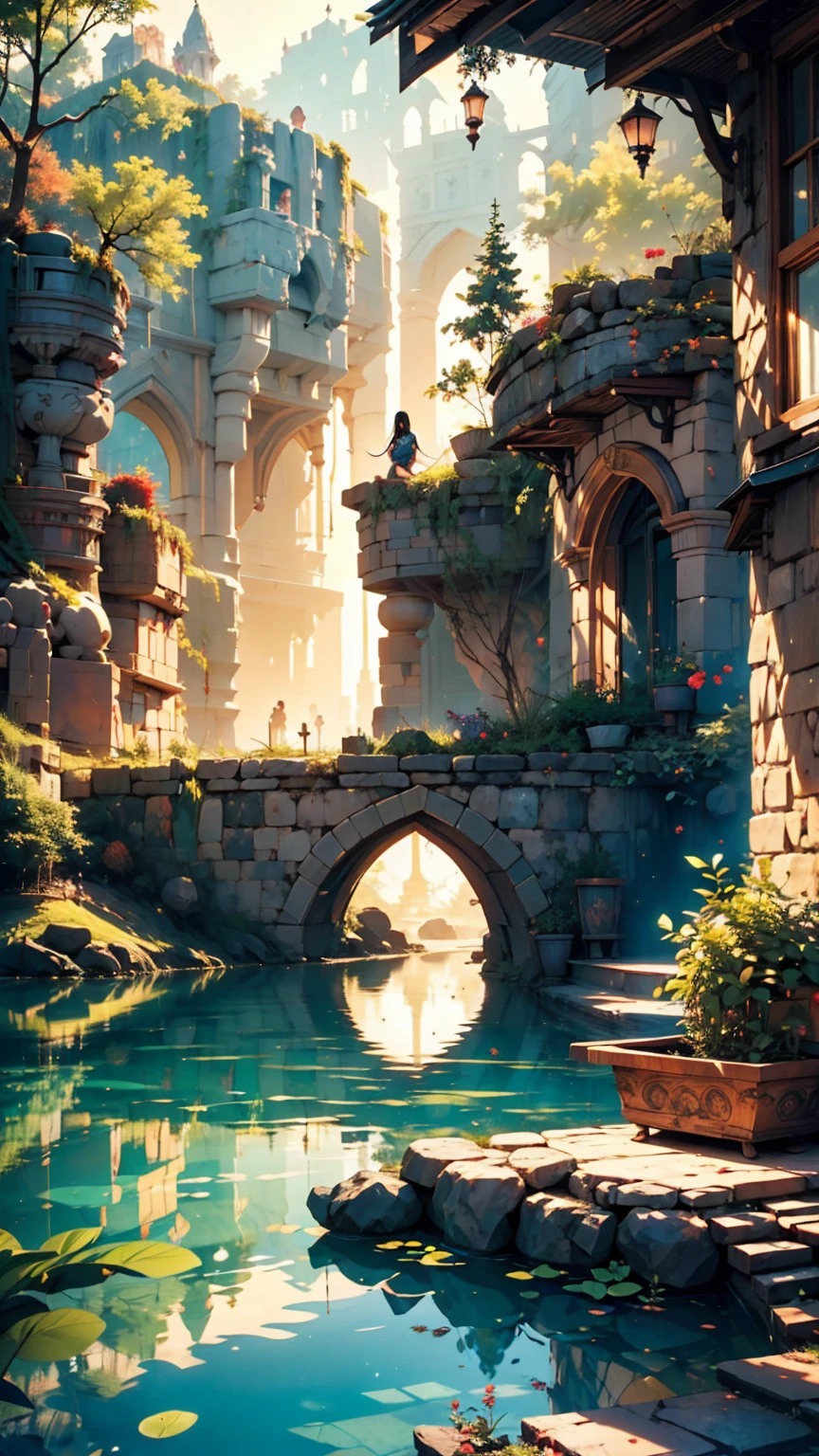Photos that capture the essence of a magical dream world. A magnificent and legendary cliff jutting out over a beautiful lake, Surreal and vibrant colors illuminate the reflection.. The atmosphere is otherworldly, The soft evening light casts a fantastic shadow. This image exudes depth and mystery., It's as if the viewer is transported to another dimension., Create beautiful and memorable compositions. Shot with Canon EosIII Zeiss 120mm wide、24-year-old woman、Attractive Young Woman, (Beautiful Face:1.1), Detailed eyes, Seductive lips, (eye make up:1.2), (Medium chest:1.0), (Toned body:1.2), Sexy proportions、Narrow waist