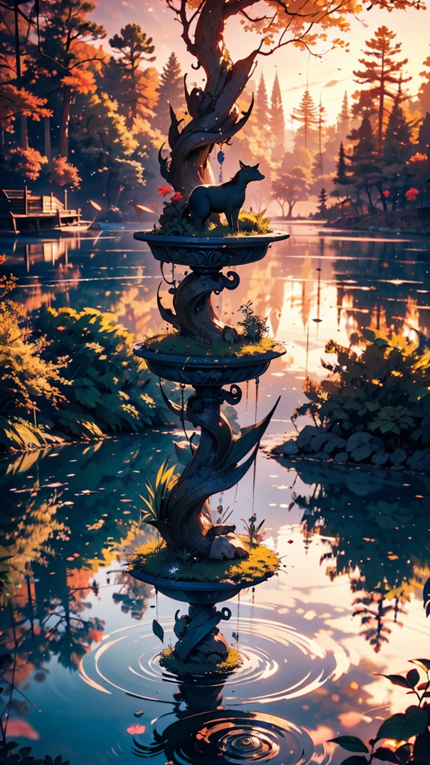 Photos that capture the essence of a magical dream world. A magnificent and legendary cliff jutting out over a beautiful lake, Surreal and vibrant colors illuminate the reflection.. The atmosphere is otherworldly, The soft evening light casts a fantastic shadow. This image exudes depth and mystery., It's as if the viewer is transported to another dimension., Create beautiful and memorable compositions. Shot with Canon EosIII Zeiss 120mm wide、24-year-old woman、Attractive Young Woman, (Beautiful Face:1.1), Detailed eyes, Seductive lips, (eye make up:1.2), (Medium chest:1.0), (Toned body:1.2), Sexy proportions、Narrow waist