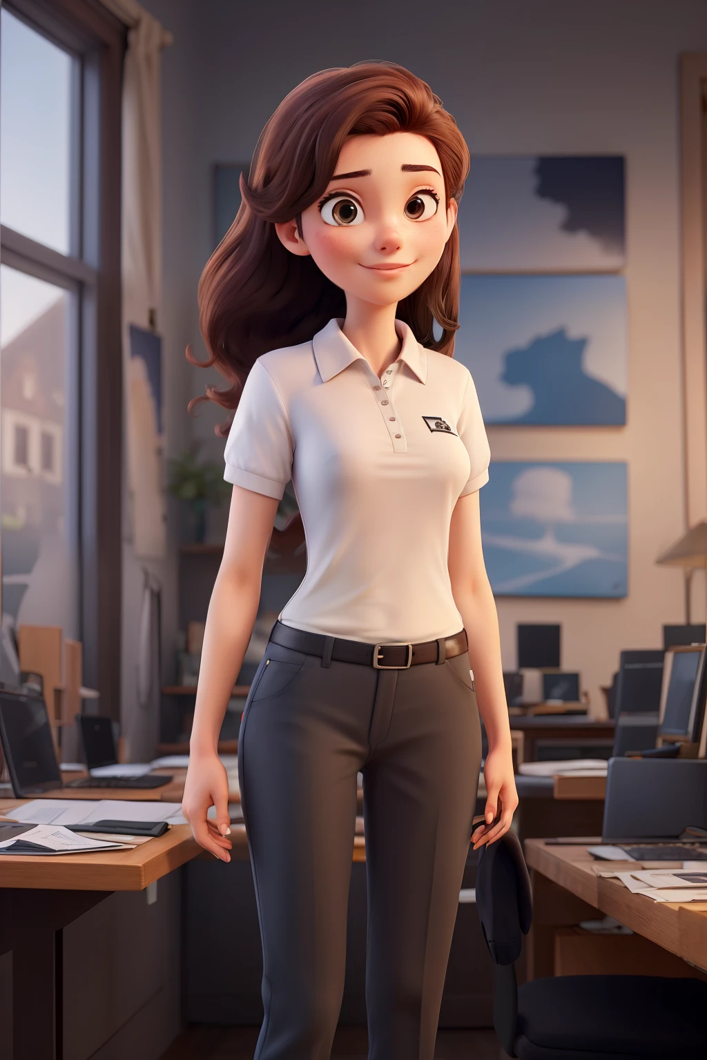 ((best qualityer)), ((work of art)), (detailded), 1womanl, Polo shirt, dress pants, making a presentation