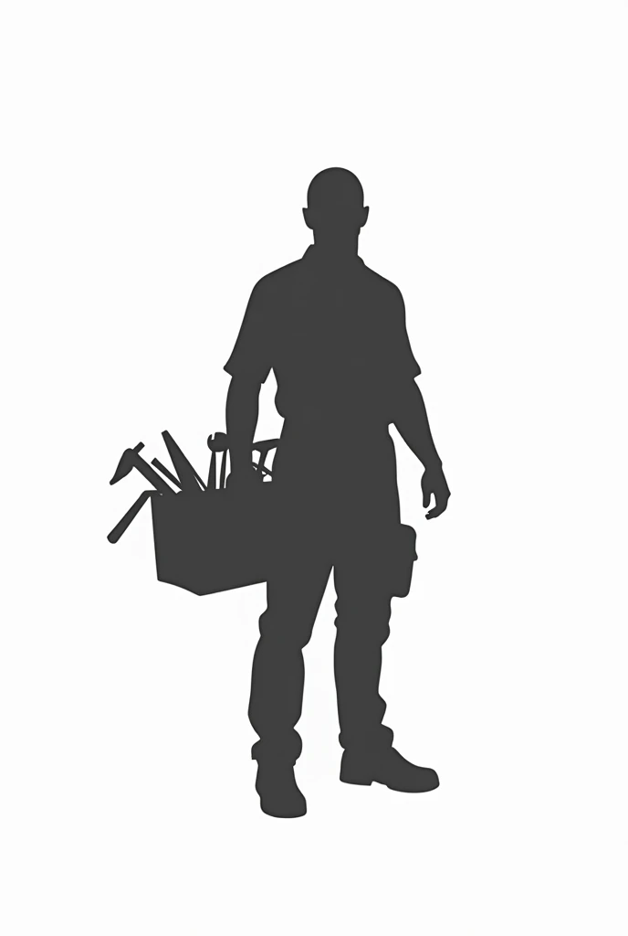 Create a Modern Brand Logo with the Name (martins) Na parte inferior , a silhouette of a man holding a tool bag with construction and renovation items, white background