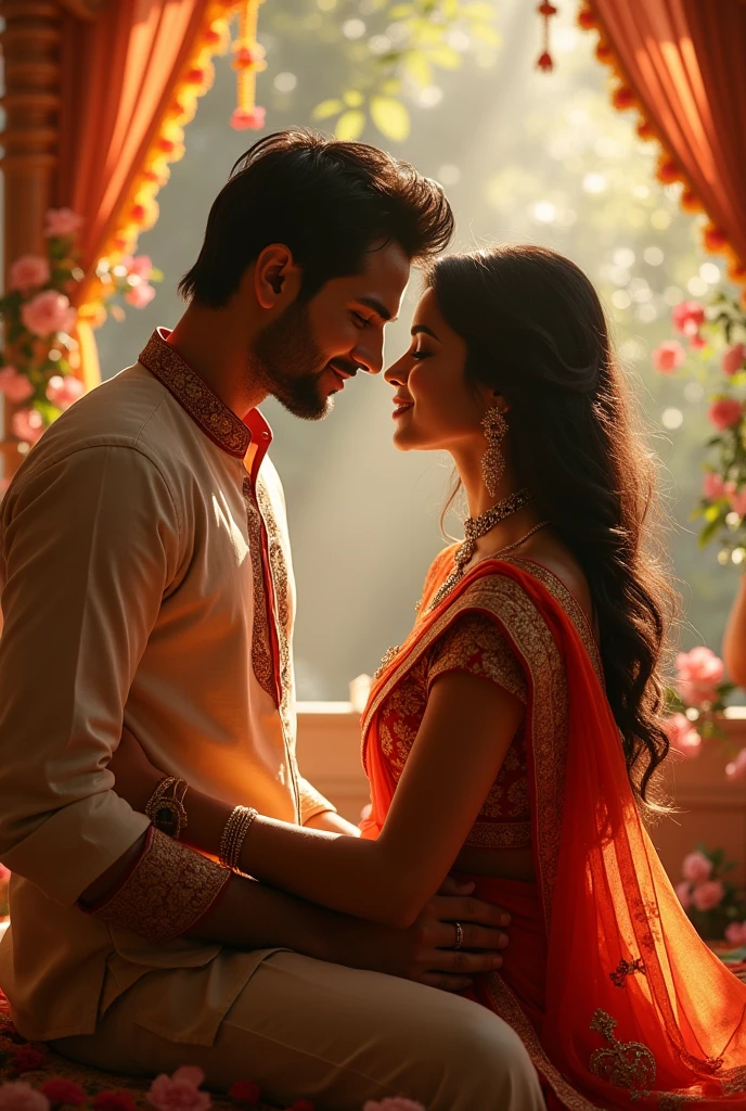 A Indian man and women
And man singing a romantic song for
Women