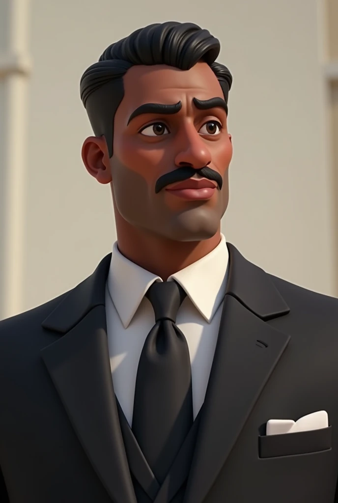 Animated image of a dark-skinned man with a straight nose and a slicked-back mustache who is dressed formally