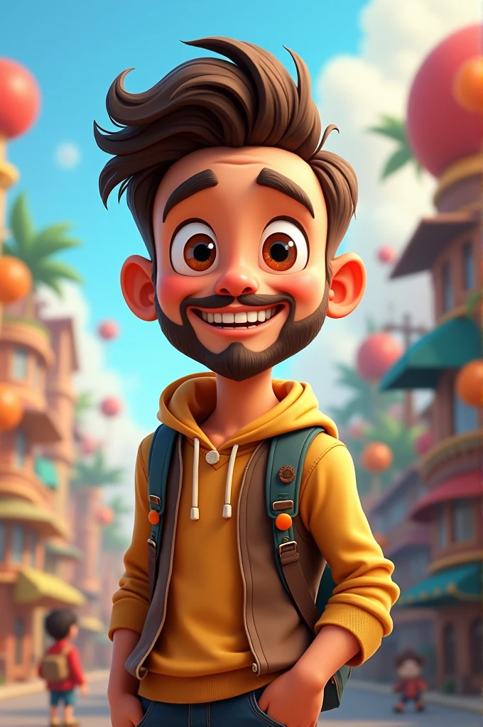 A male Cartoon character with medium length middle part hair and with middle length beard