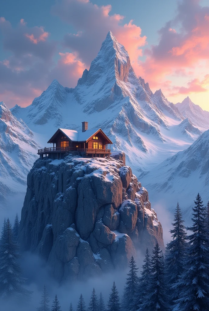 Mountains with a house on top