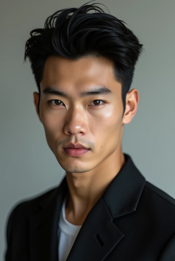 Write a handsome Korean man with black hair