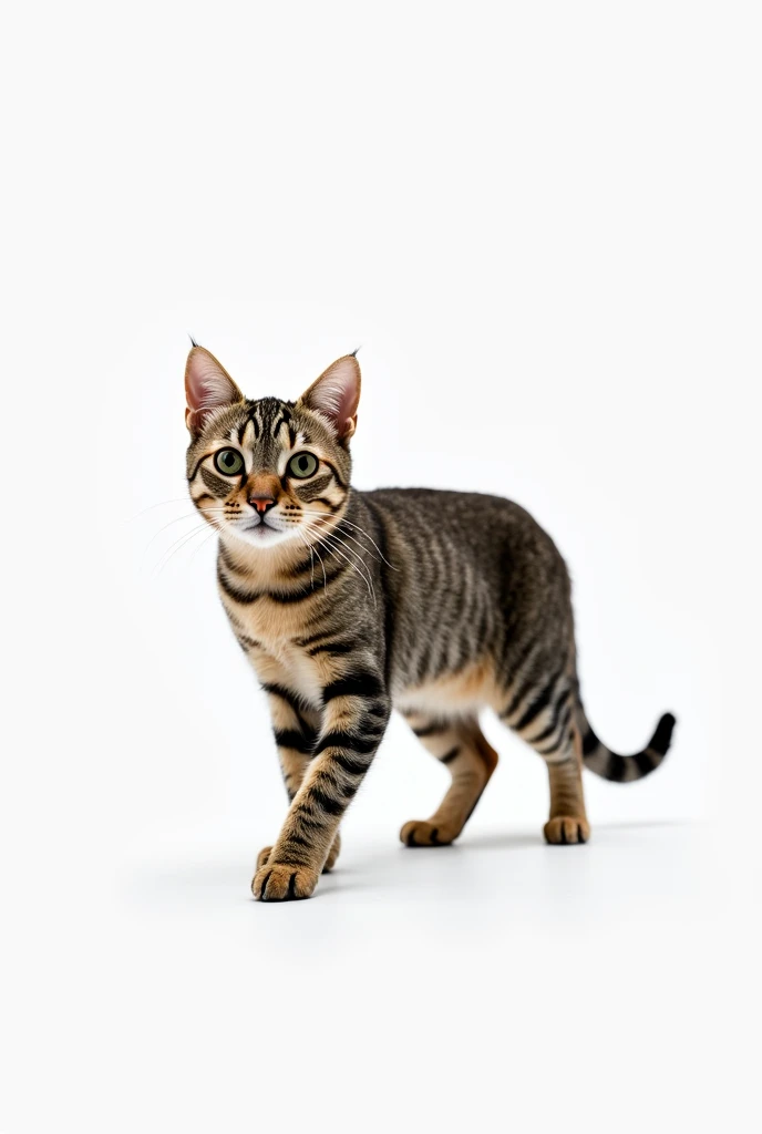 Full body real cat walking sideways with white background