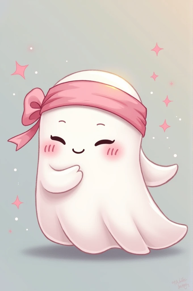 Style 2 of a kawaii ghost with closed eyes and a pink band-aid on her head