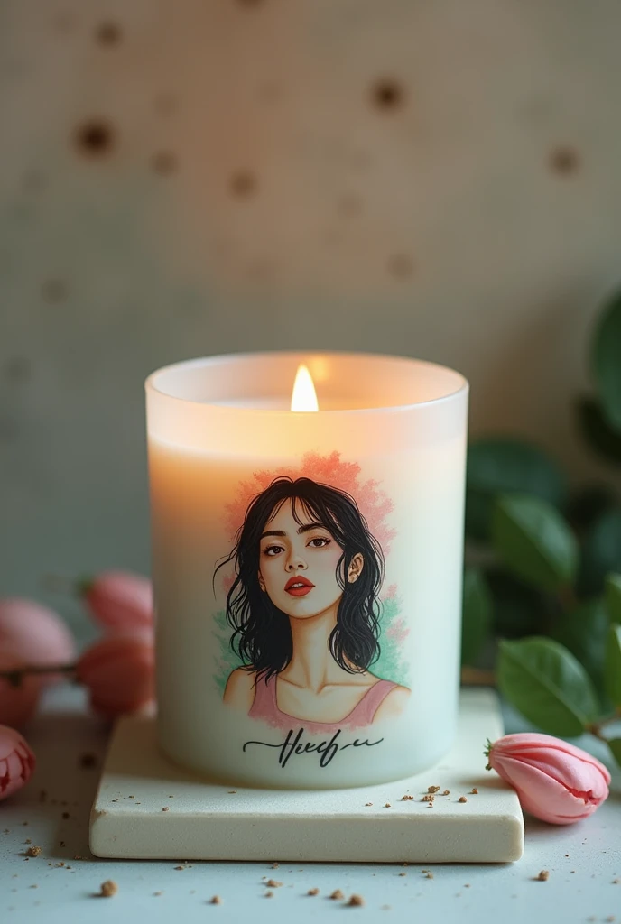 Decorative scented candle inspired by Mitski Lush's album