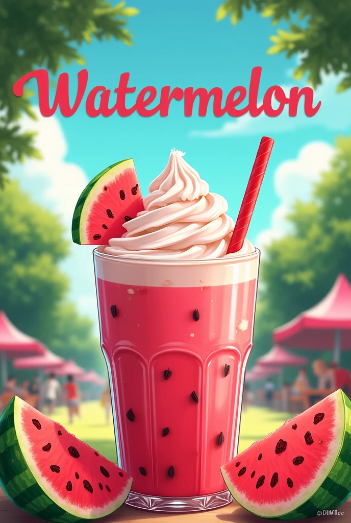 Promotion poster, watermelon sarbath made using milk cuscus and ice and watermelon, selling in college in a tent