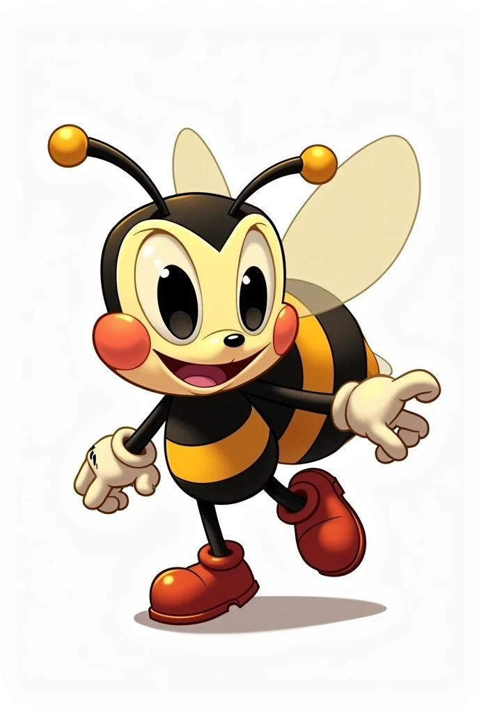 cuphead style bee drawing, with png background