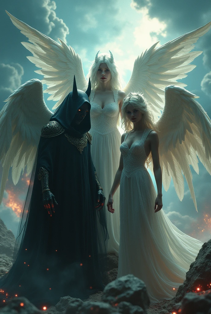 A realistic photo for a BLOX fruits crew with angels and Ghoul together