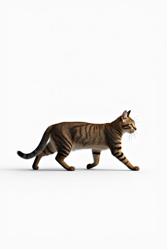 Full body real cat walking sideways with white background