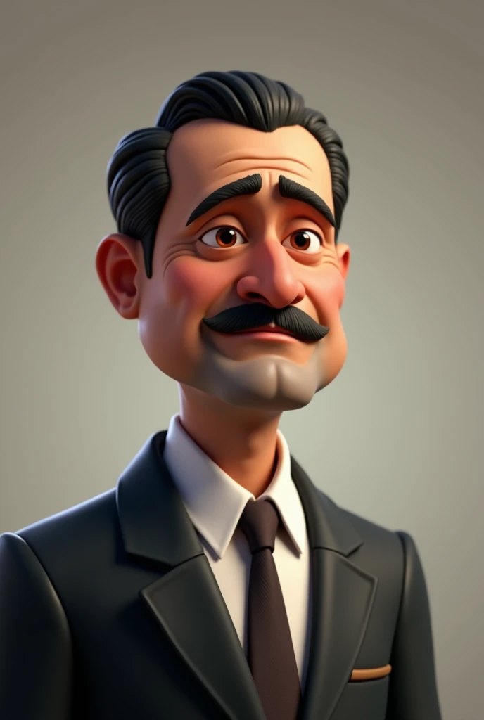 Animated image of a Mexican man with an oval face with a straight nose and a mustache combed back who is dressed formally without a robe and looks like a president