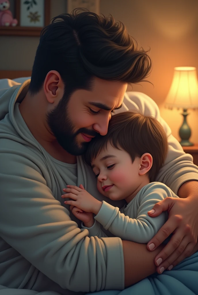 Dad taking care of his sick son